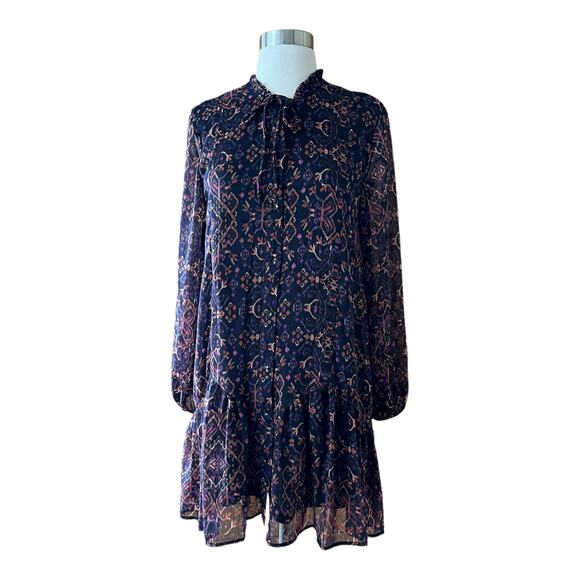 Zara Navy and Pink Patterned Mini Dress - Picture 3 of 14